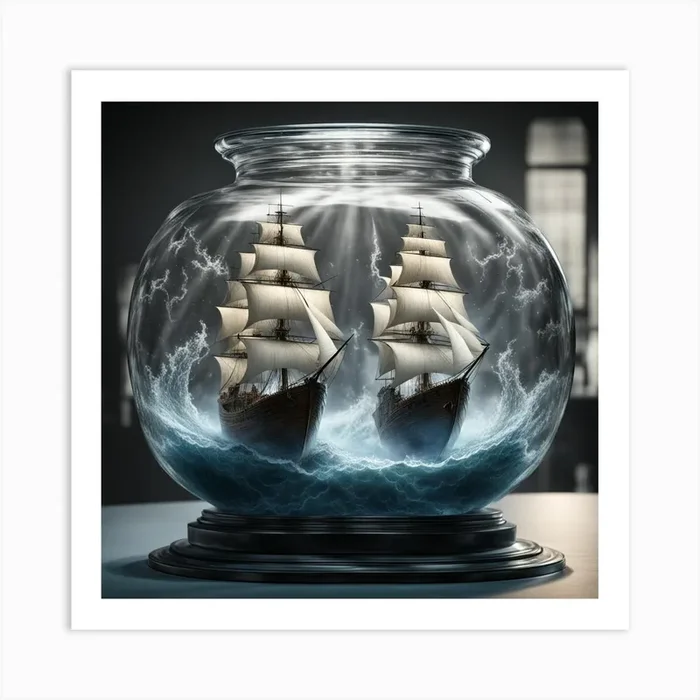 Two Ships In A Crystal Jar Digital Art. Art Print by OmarJSH
