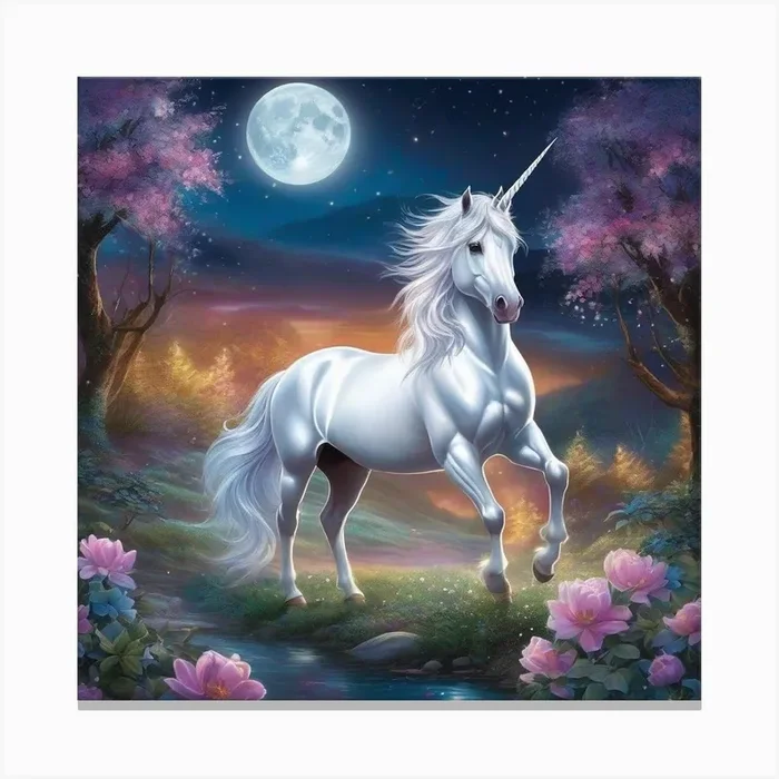 Unicorn In The Moonlight Canvas Print by ArtisticQuotesOfLife