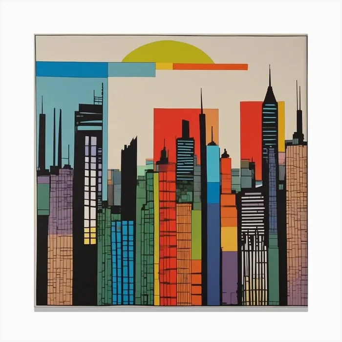 Urban vibrance: A minimalist skyline Canvas Print by PixelPallette
