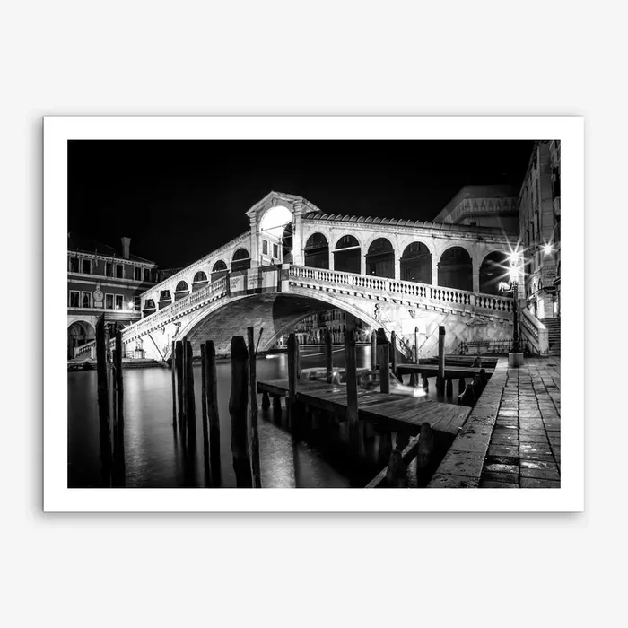 Venice Rialto Bridge at Night Art Print by Melanie Viola