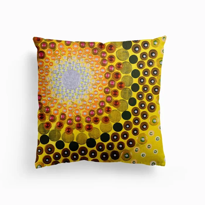Vibrant Salmon And Mustard Canvas Cushion by Amy Diener