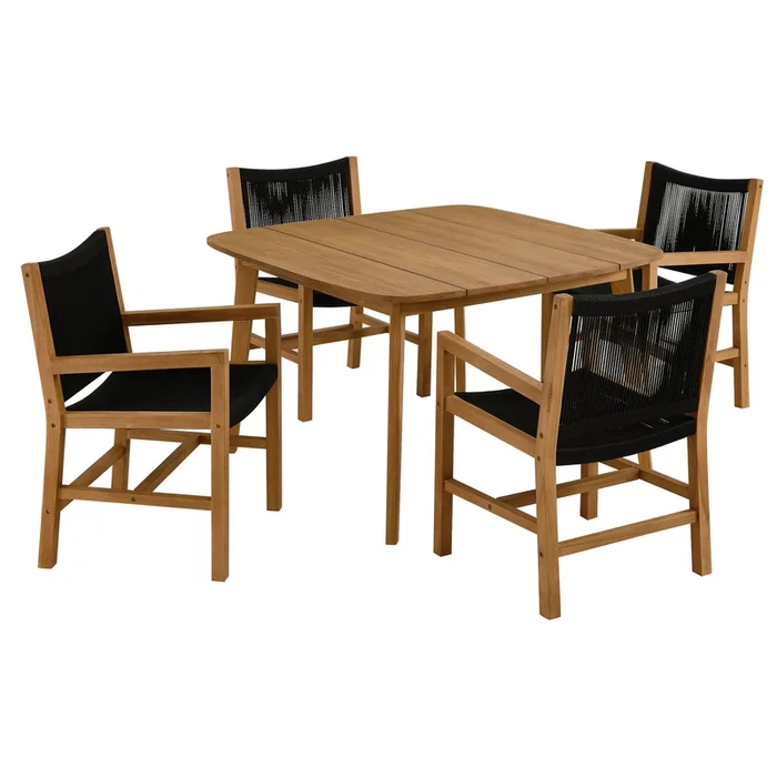 Vienna 5-Piece Outdoor Patio Teak and Rope Dining Set with Armchairs
