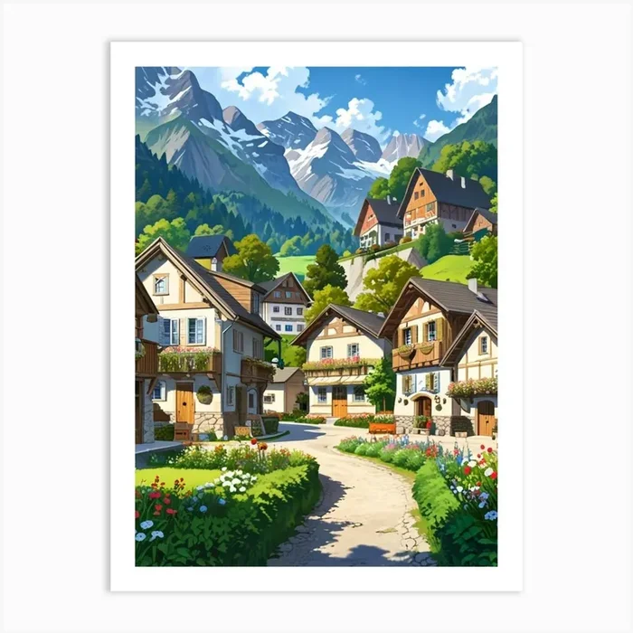 Village In The Mountains 7 Art Print by Fantasy24