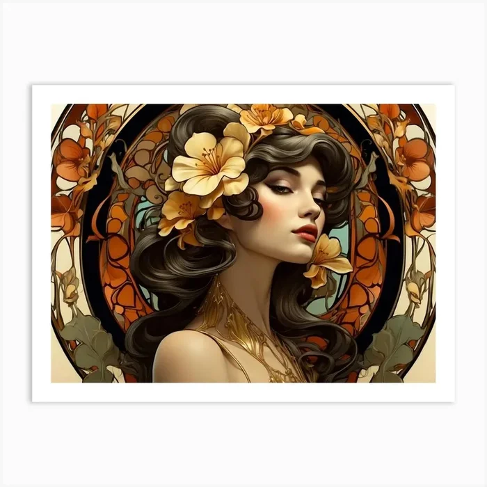 Vintage Art Nouveau Woman 1 Art Print by Alex Burn