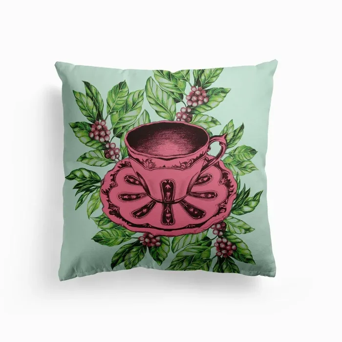 Vintage China Cup And Saucer Cushion by Hancock Illustrations