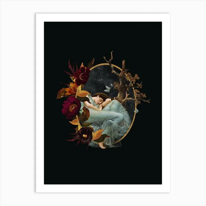 Vintage Girl With Flowers And Butterflies Art Print by UtART