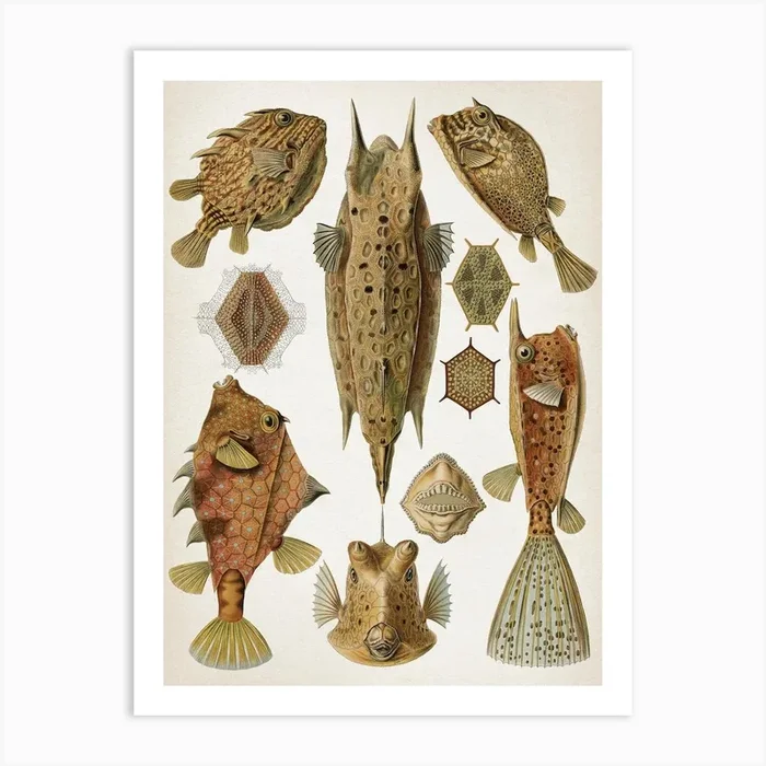Vintage Haeckel 1 Tafel 42 Kofferfische Art Print by Vintage Print Collection