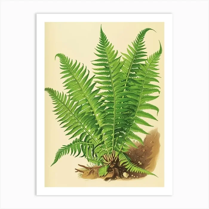 Vintage Illustration Ribbon Fern 2 Art Print by Petal Pigments