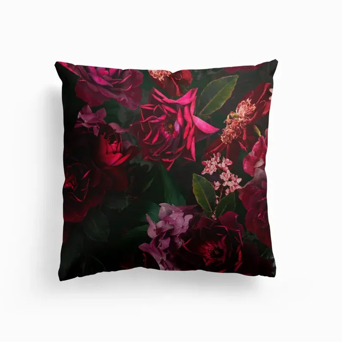Vintage Midnight Summer Botanical Roses Garden Cushion by UtART