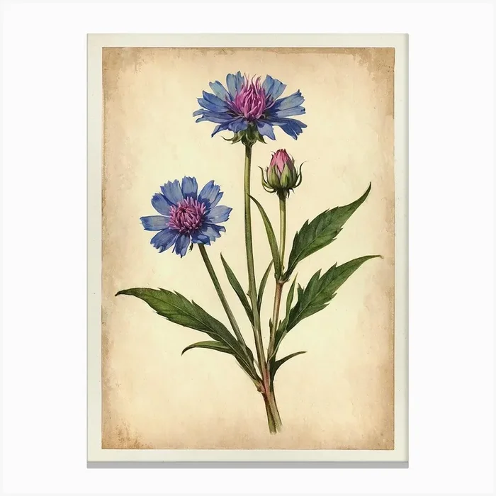 Vintage Of Herbarium Cornflower Canvas PrintM by Maiia