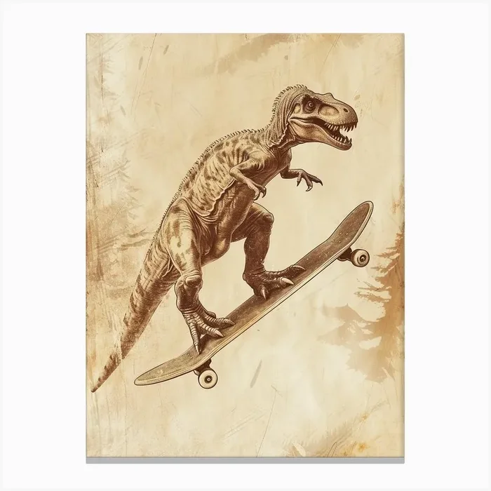 Vintage Pachycephalosaurus Dinosaur On A Skateboard 2 Canvas Print by Dino Delights