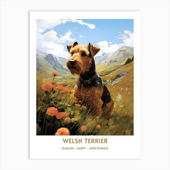 Vintage Welsh Terrier Portrait 2 Art Print by Lozzerly