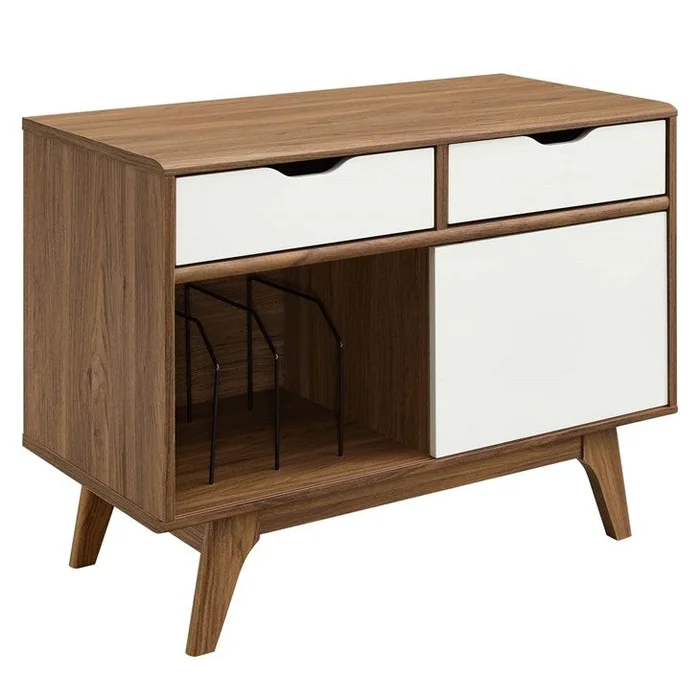 Vision Vinyl Record Display Stand (White/Walnut) V1