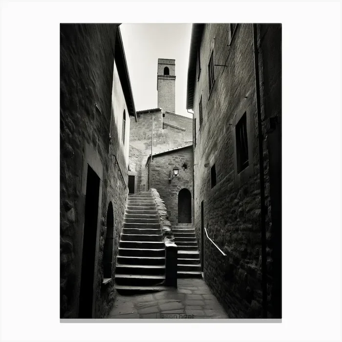 Volterra, Italy, Black And White Analogue Photography 4 Canvas Print by Monochrome Vistas
