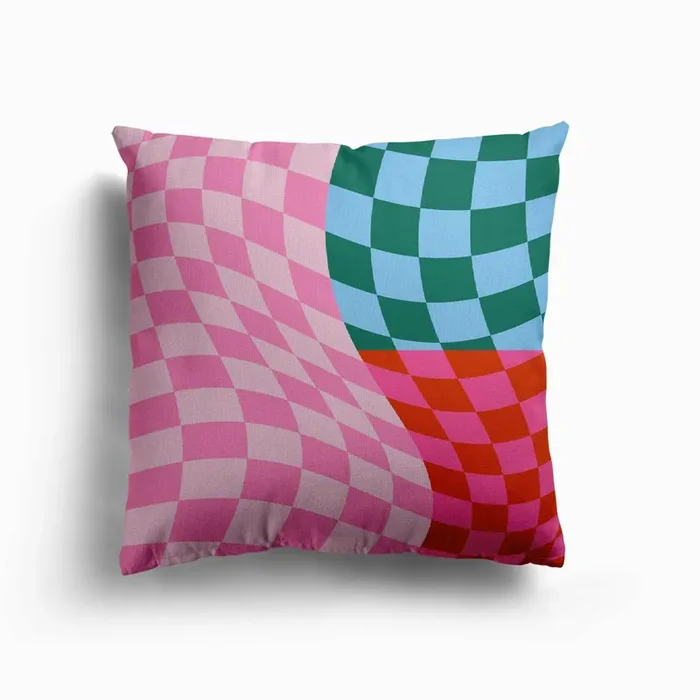Warped Checker Trio Canvas Cushion by Jodi Feddon