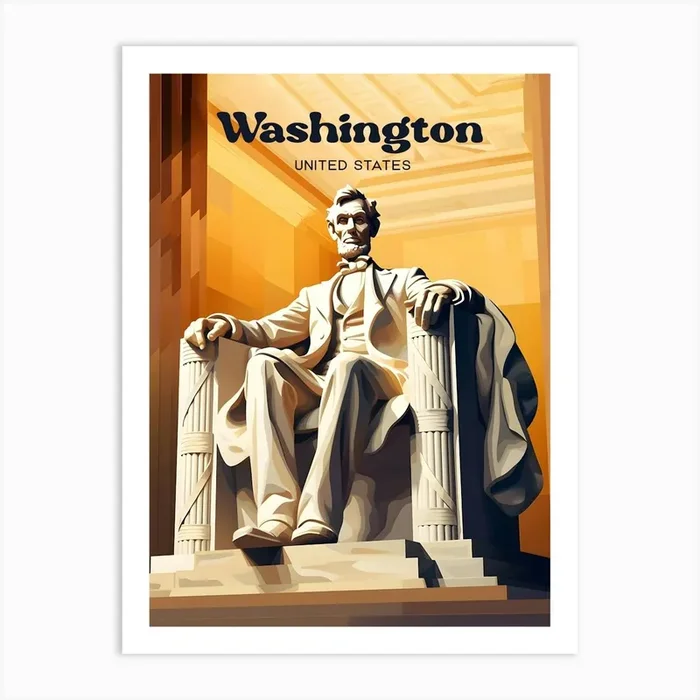 Washington United States Abraham Lincoln Modern Travel Illustration Art Print by Wanderscape Travel Art