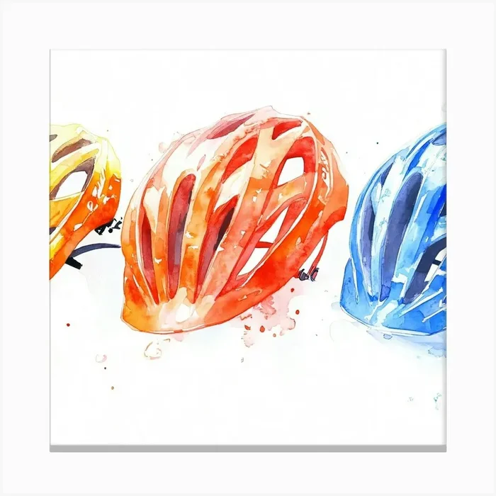 Watercolor Bicycle Helmets 2 Canvas Print by ThatWorksMedia