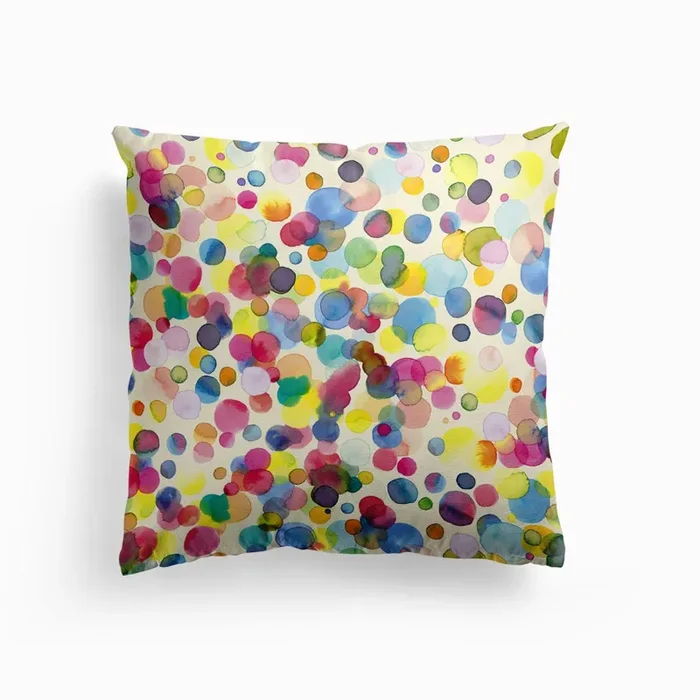 Watercolor Colorful Drops Cushion by Ninola Design