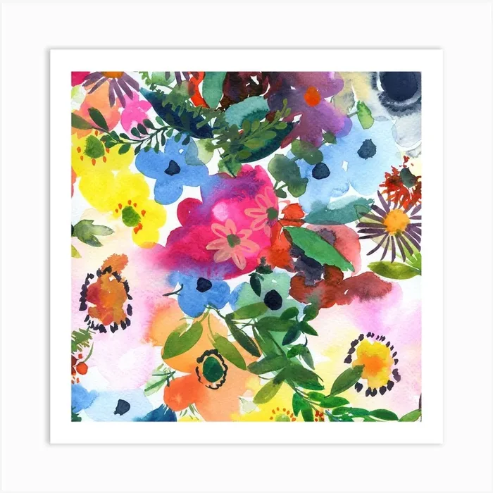 Watercolor Flowers in Full Bloom Art Print by kosarandrea