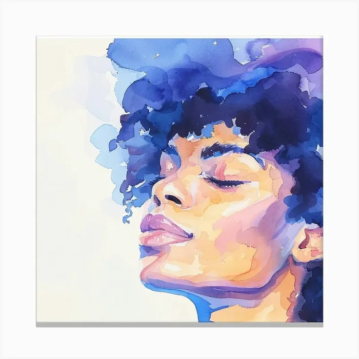 Watercolor Of A Woman With Blue Hair Canvas Print by ThatWorksMedia