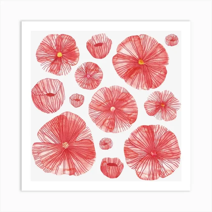 Watercolor Poppies in Red on White Art PrintNS by Nic Squirrell