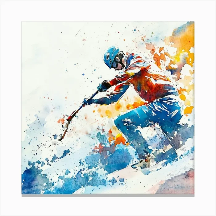 Watercolor Skier Canvas Print by ThatWorksMedia
