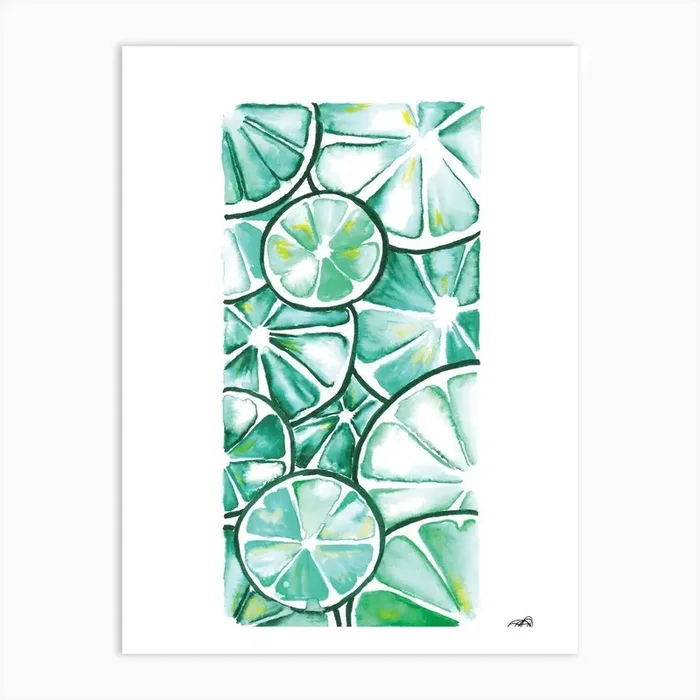 Watercolour Lime Slices Art Print by Jenna Caitlin Designs