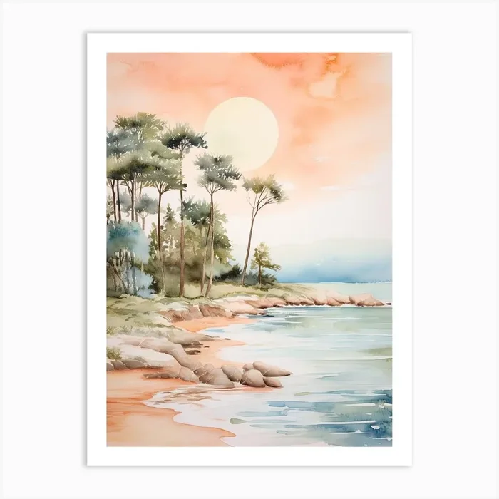 Watercolour Of Praia Da Marinha Algarve Portugal 1 Art Print by Serene Horizons
