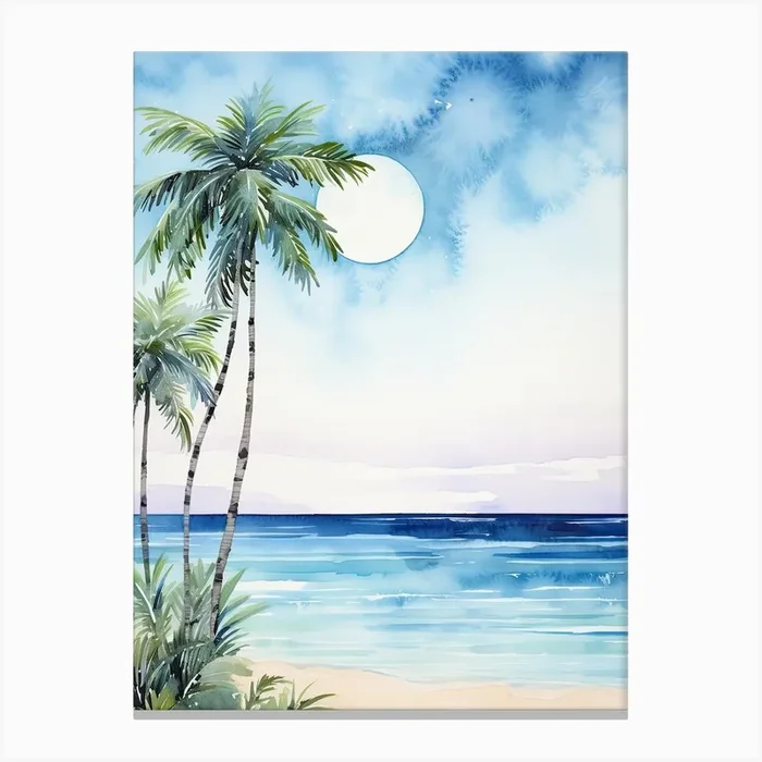 Watercolour Of Seven Mile Beach Grand Cayman Cayman Islands 3 Canvas Print by Serene Horizons