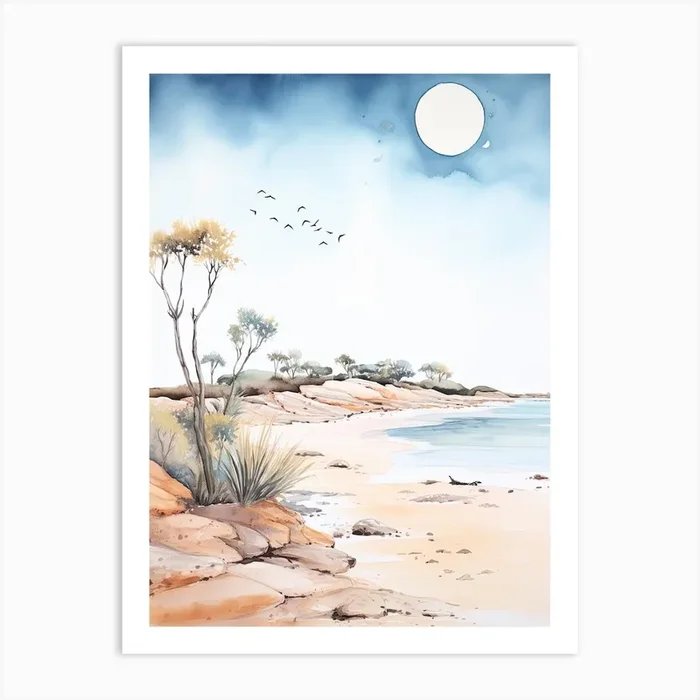 Watercolour Of Shell Beach Shark Bay Western Australia 0 Art Print by Serene Horizons