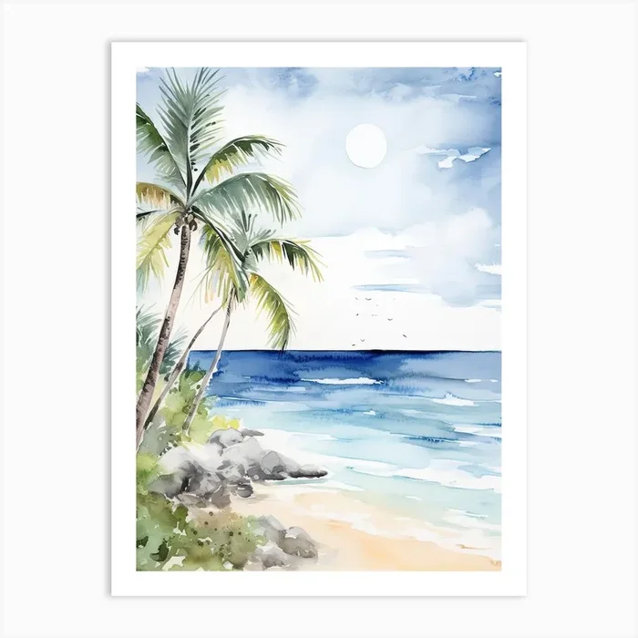 Watercolour Of Tulum Beach Quintana Roo Mexico 1 Art Print by Serene Horizons