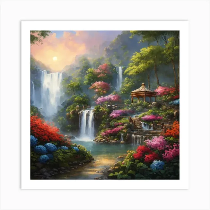 Waterfall In The Garden – Charming nature – the beauty of nature Art Print by Beauty