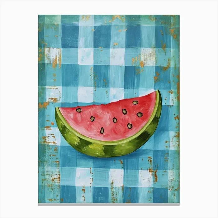 Watermelon Blue Checkerboard 4 Canvas Print by Artful Appetite