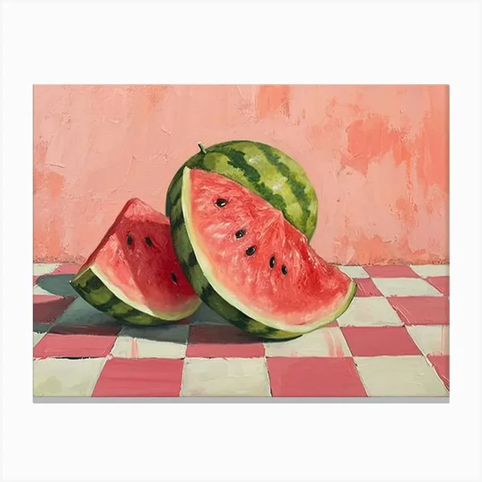 Watermelon Pink Checkerboard 4 Canvas Print by Artful Appetite