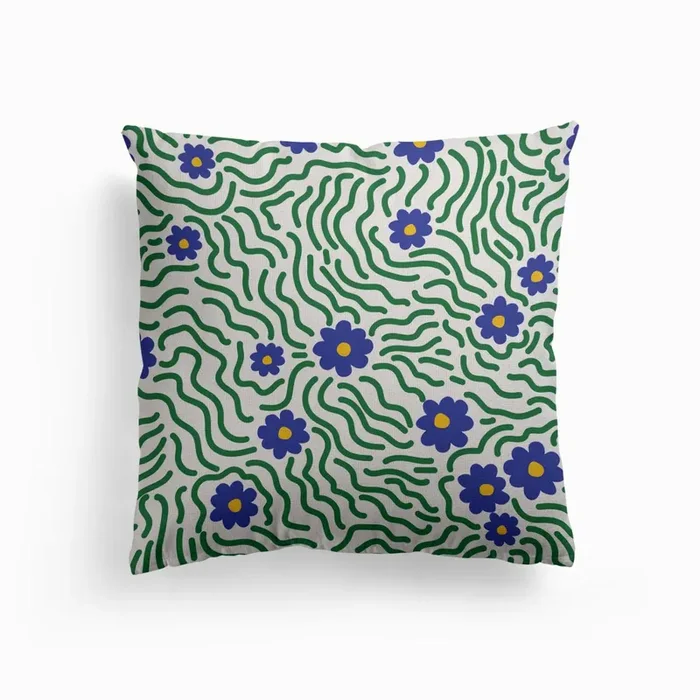 Wavy Daisies Brights Canvas Cushion by Genna Campton