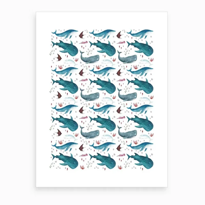 Whales Pattern Art Print by The Cosmic Whale