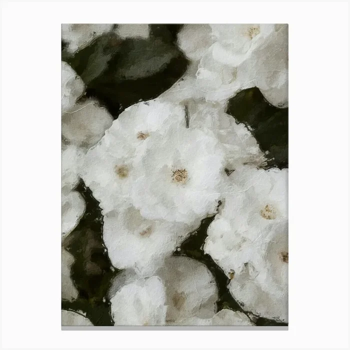 White Floral Oil Painting Canvas Print by Quay art