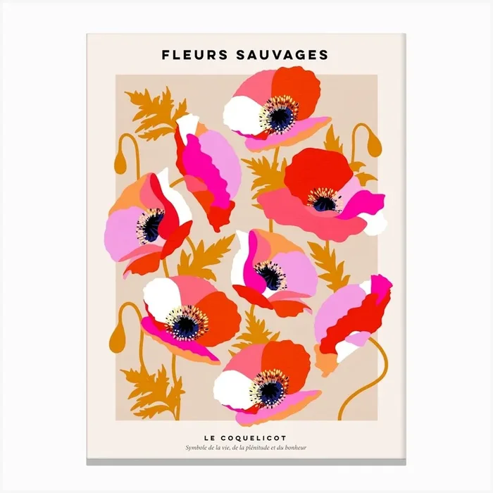 Wild Flowers Poppies in French Canvas Print by Dominique Vari