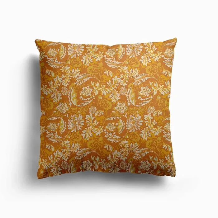 William Morris Inspired Mustard Canvas Cushion by Chrissy Ink