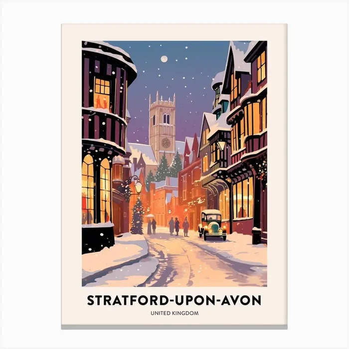 Winter Night Travel Poster Stratford Upon Avon United Kingdom 2 Canvas Print by Bon Hiver Prints