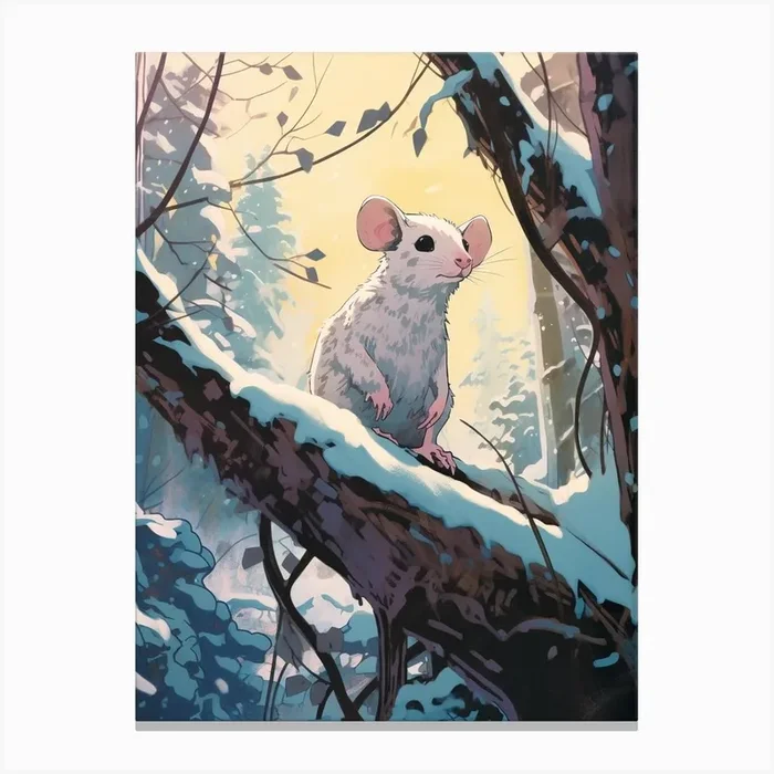 Winter Opossum 1 Illustration Canvas Print by Bon Hiver Prints