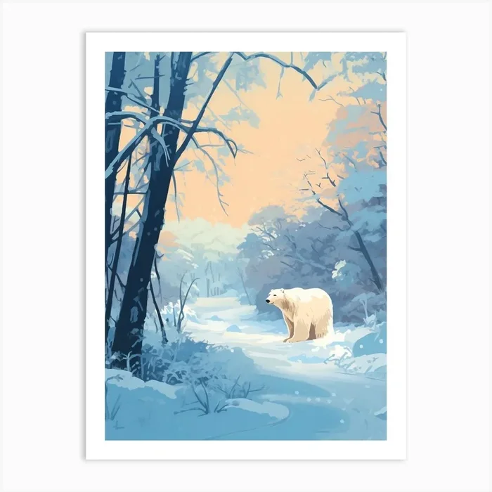 Winter Polar Bear 5 Illustration Art Print by Bon Hiver Prints