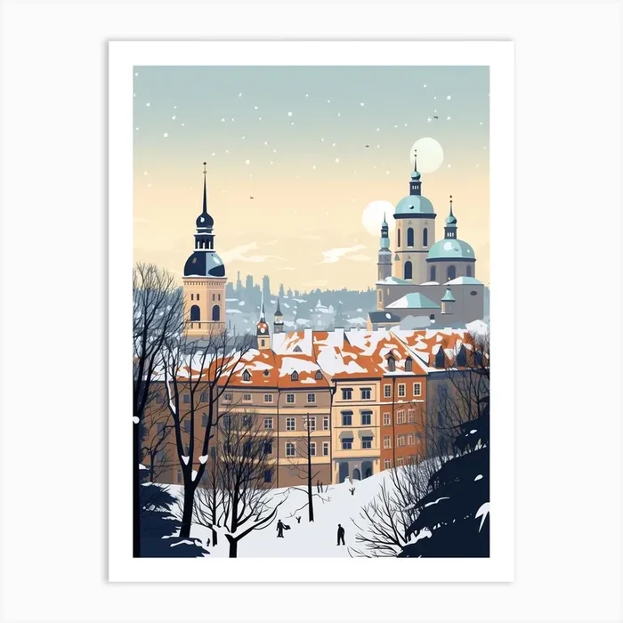 Winter Travel Night Illustration Munich Germany 4 Art Print by Bon Hiver Prints