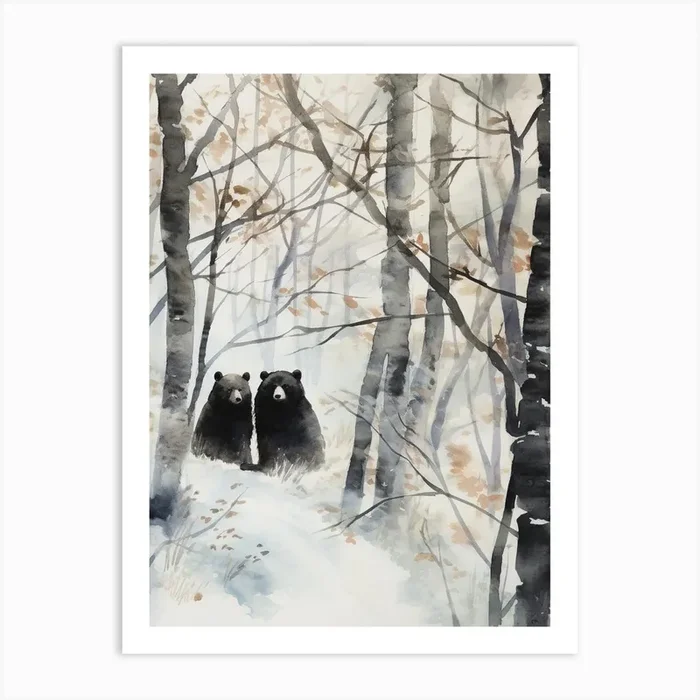 Winter Watercolour Black Bear 3 Art Print by Bon Hiver Prints