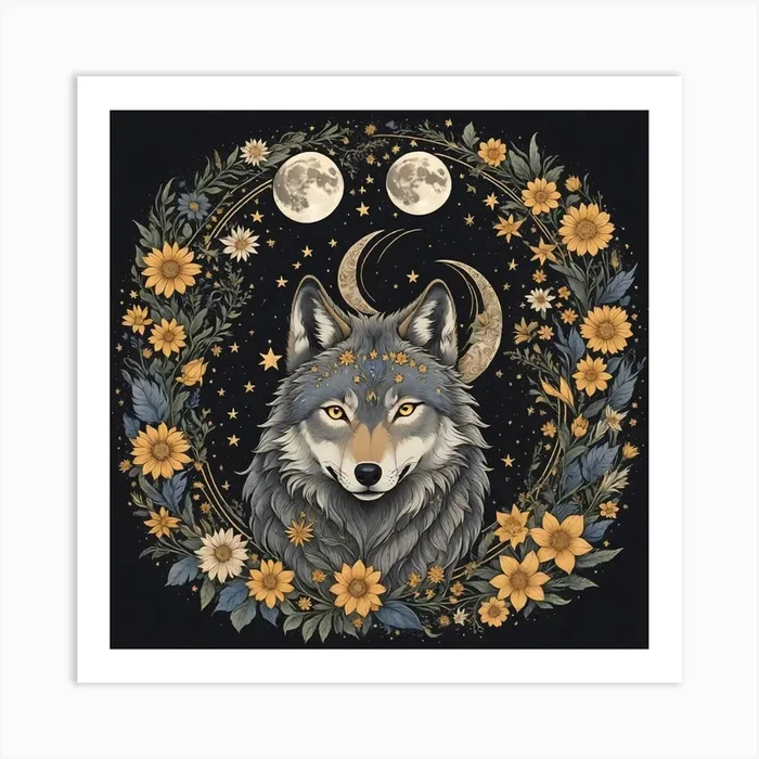 Wolf With Flowers Art Print by Hanane33