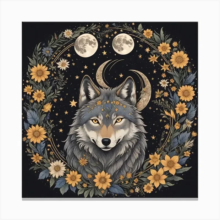 Wolf With Flowers Canvas Print by Hanane33