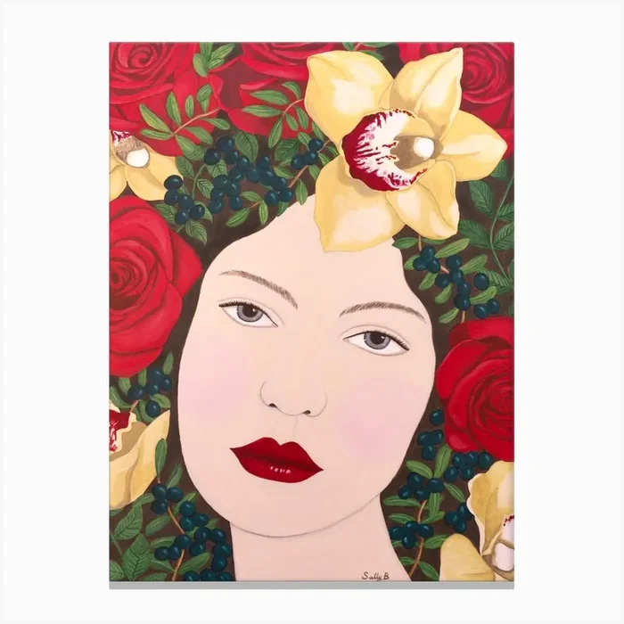 Woman With Orchid And Roses Canvas Print by Sally B