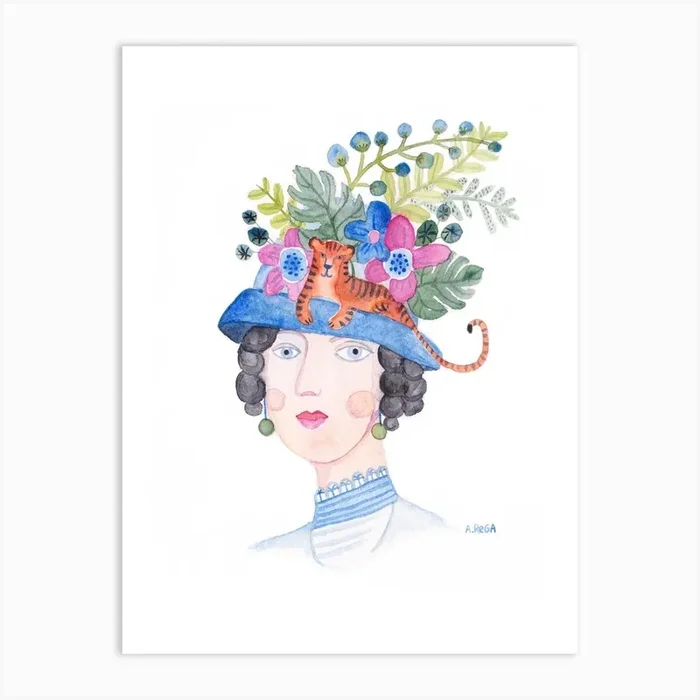 Woman With Tiger Hat Art Print by Anke Rega