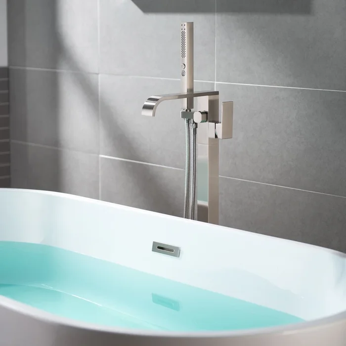 WOODBRIDGE F0040BN Contemporary Single Handle Floor Mount Freestanding Tub Filler Faucet with Hand shower