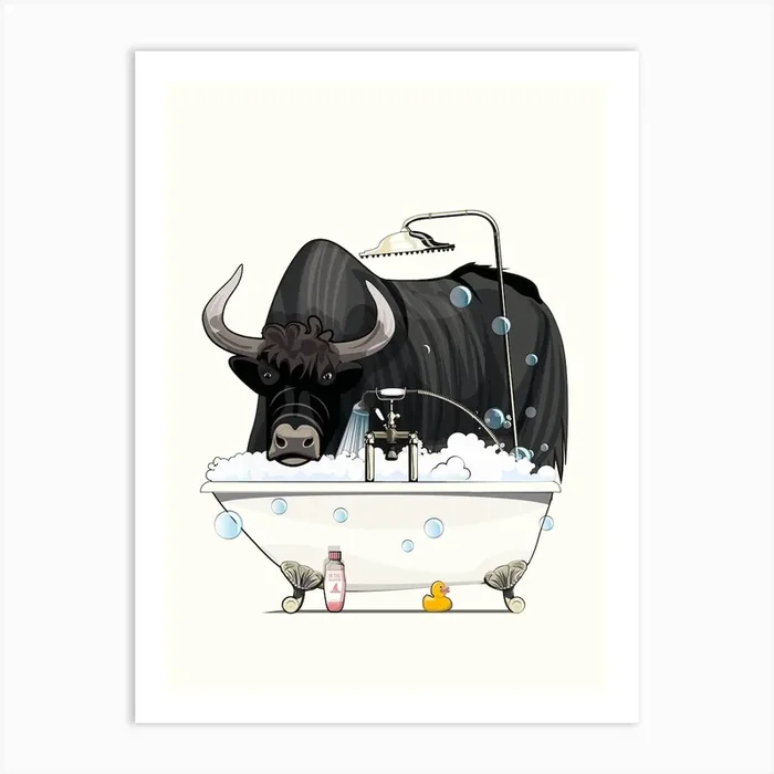 Yak In The Bath Art Print by Wyatt 9